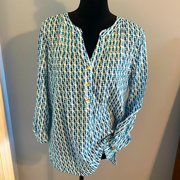 Talbots tonic 100% cotton seahorse print. Many details. Great fit - Picture 2 of 9